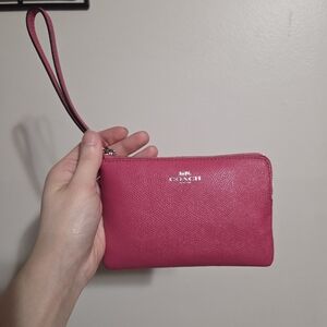 Coach Hot Pink Textured Leather Corner Zip Wristlet